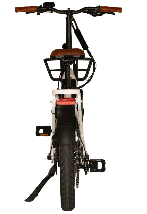 A full rear view of the Monday Verano e-bike, showcasing its design and lighting.