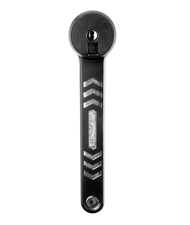 Close-up view of the Kryptonite 685 folding lock in a partially extended position, highlighting its metal links and locking mechanism.