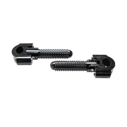 A pair of passenger footpegs designed for the ANZA e-bike, manufactured by Monday Motorbikes.