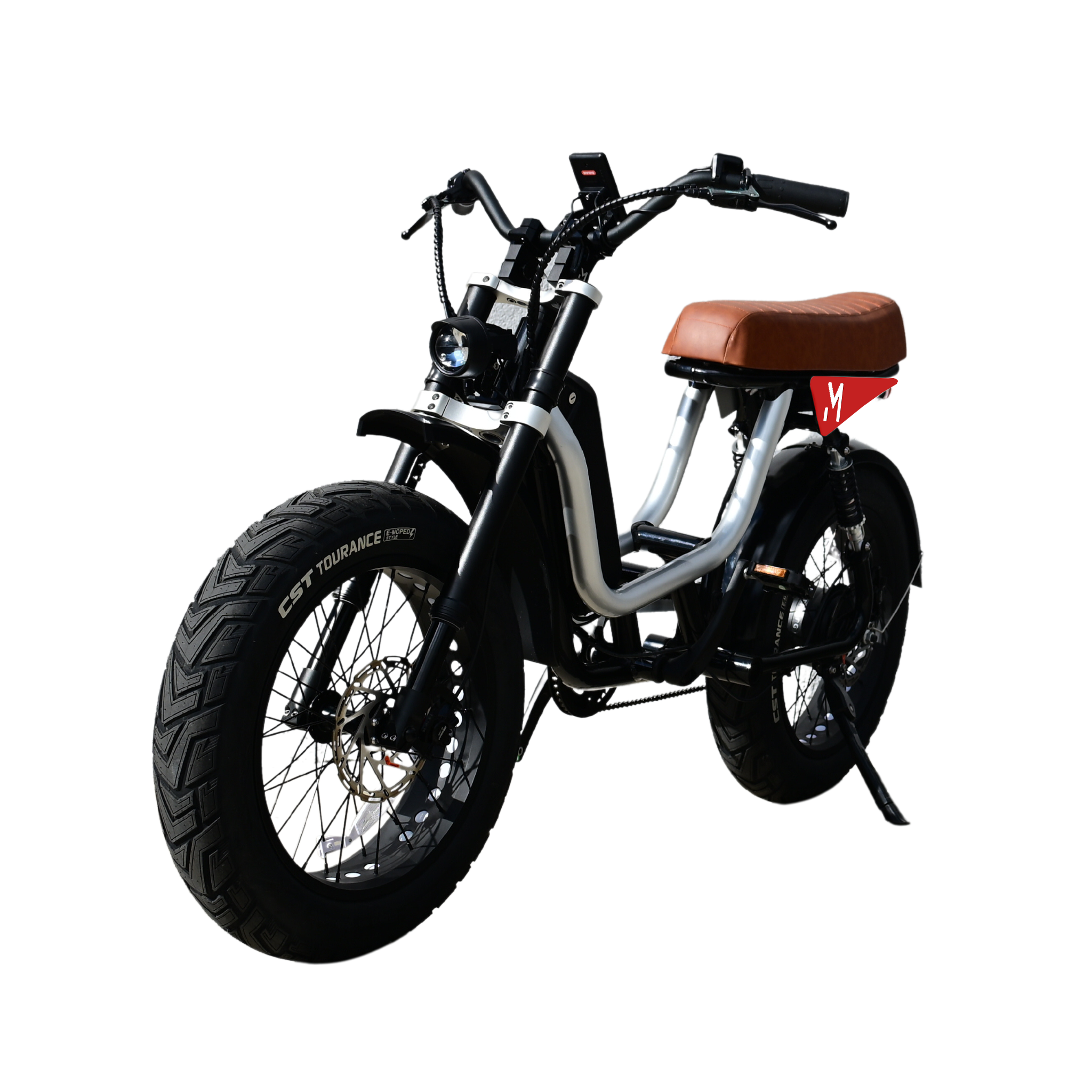 A vibrant red Presidio 2 e-bike, featuring a durable and ergonomic design.