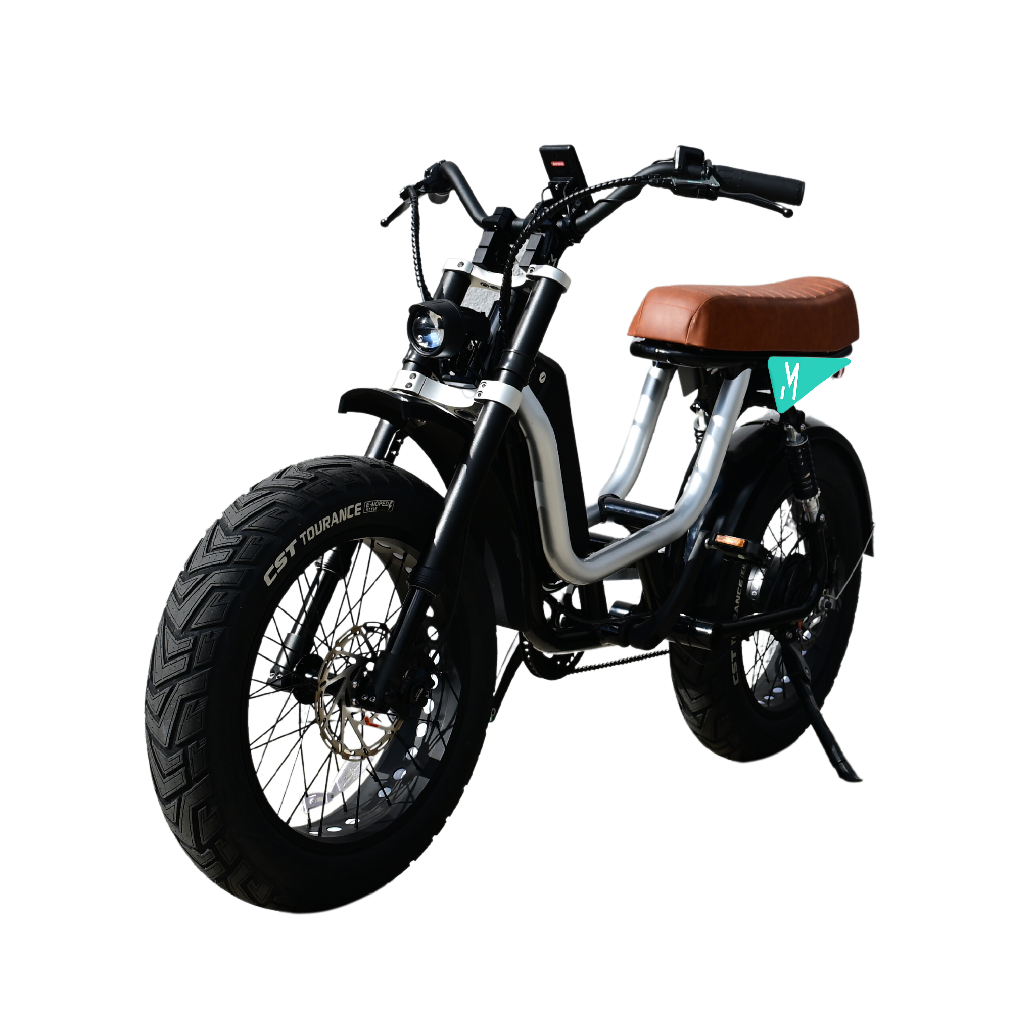 A stylish teal Presidio 2 e-bike, built for comfort and efficiency.