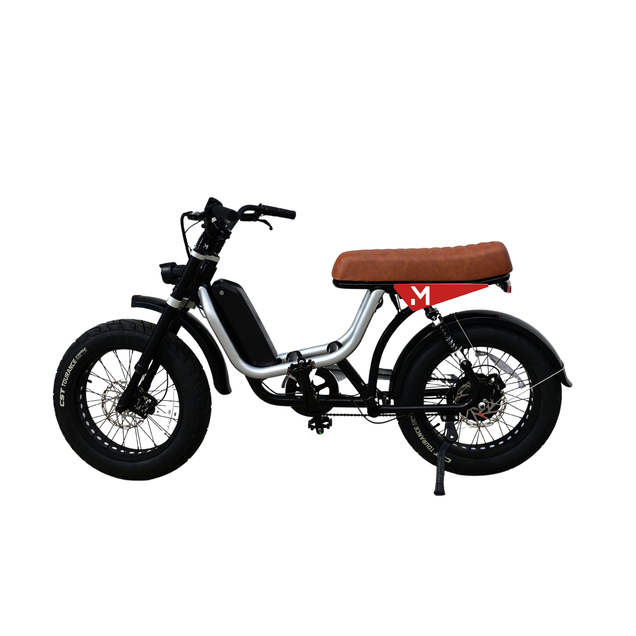 A bold red Presidio 4 e-bike, designed for performance and style.