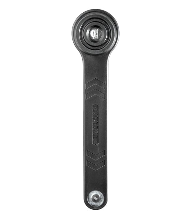 A side view of a bike lock with a key inserted, showcasing its secure locking mechanism.