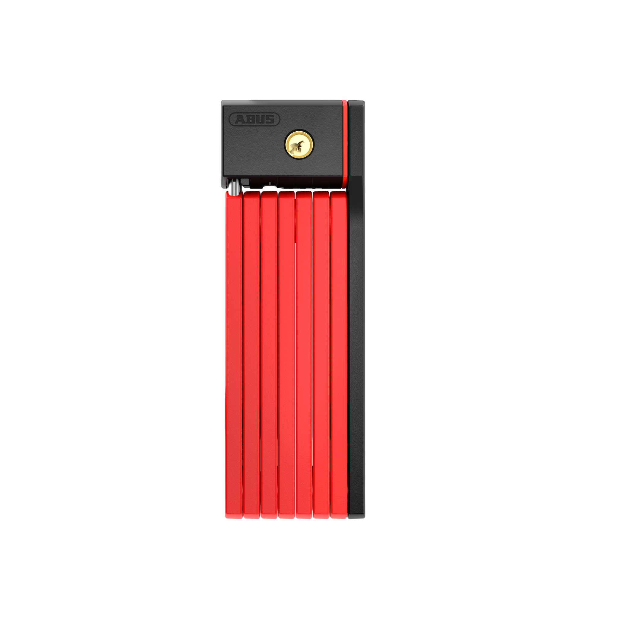 ABUS UGRIP BORDO 5700 BIG folding bike lock in bright red with black mounting bracket, featuring 5mm thick connected steel bars and secure cylinder lock mechanism, shown in upright position against white background