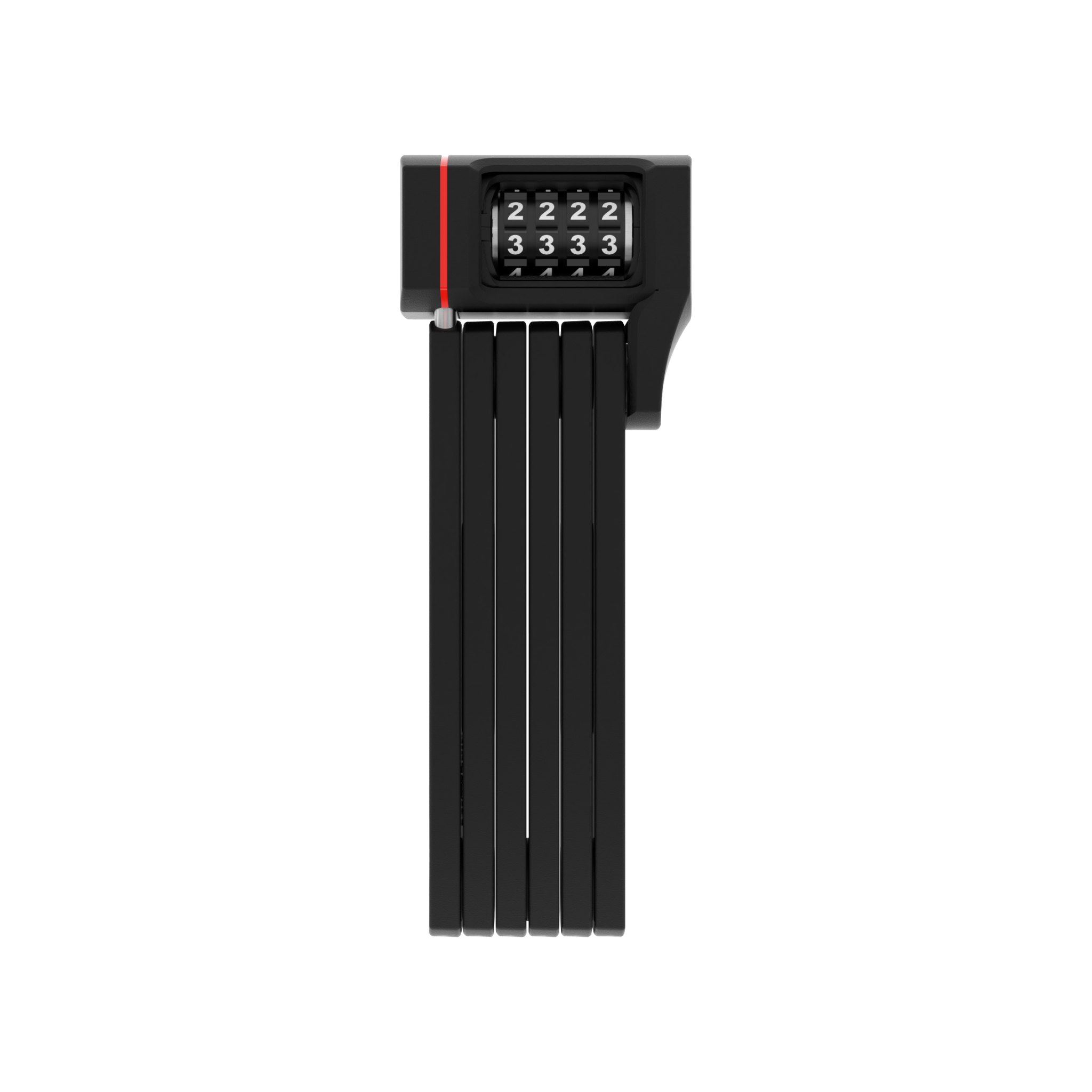 ABUS UGRIP BORDO 5700 COMBO folding bike lock in black with combination number lock display, featuring 5 sturdy metal bars connected by rivets and integrated mounting bracket, shown in closed position against white background