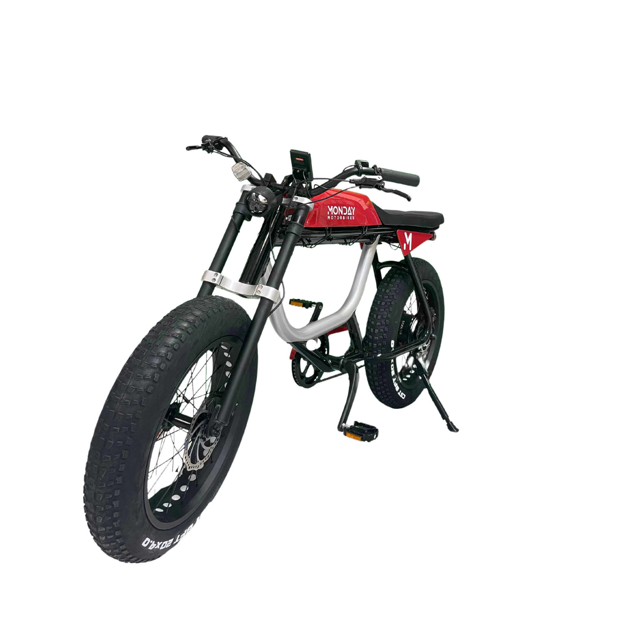 Left-side view of the ANZA 750 electric bike in red.