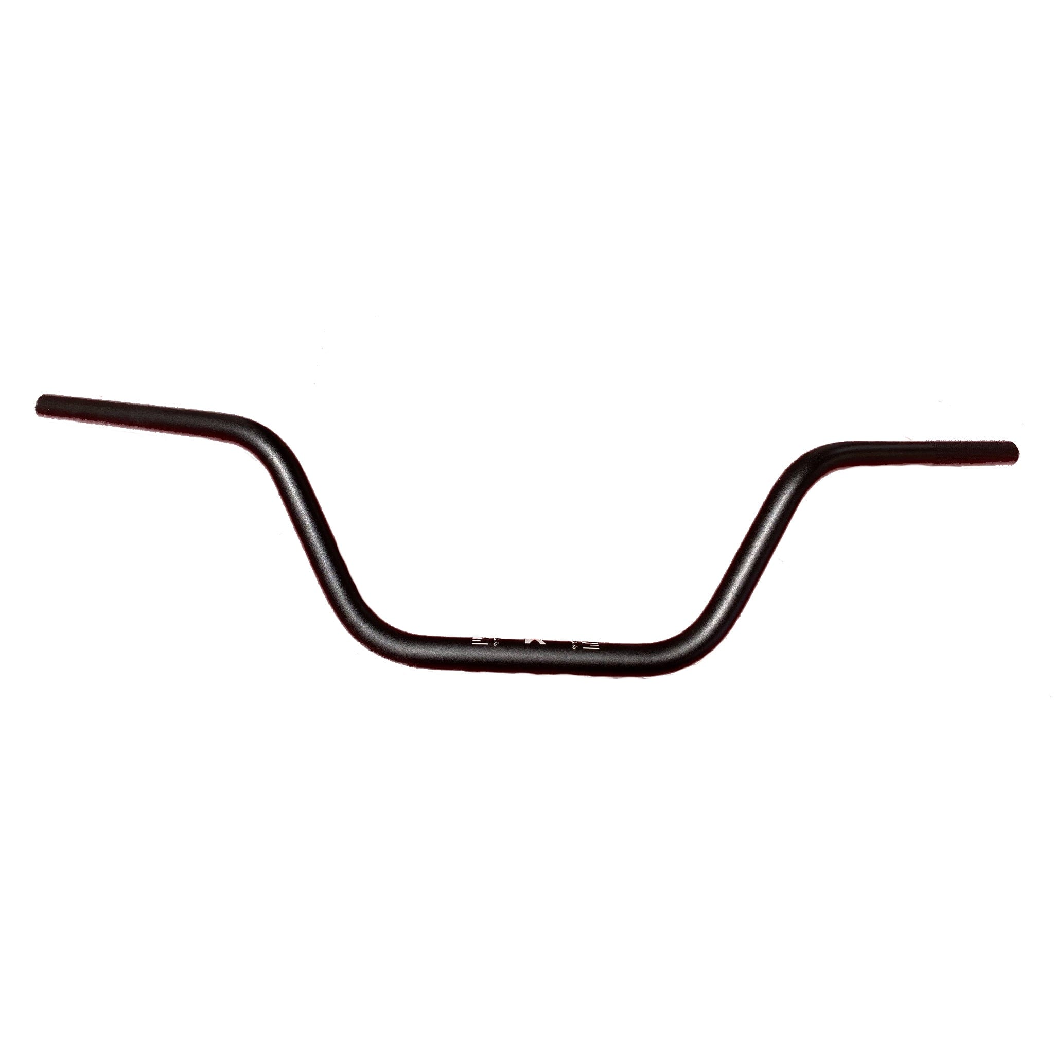 Black bicycle handlebars with an "ape hanger" design.